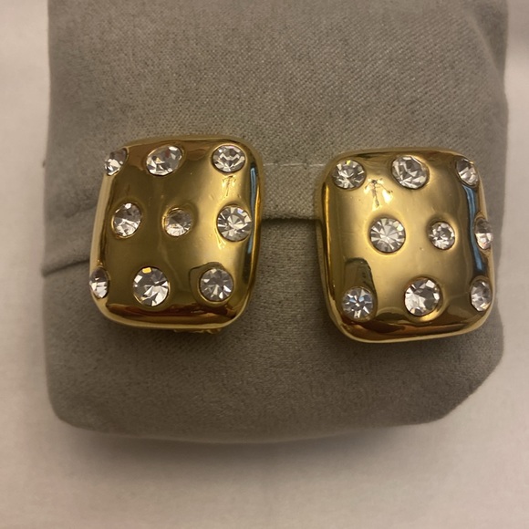 Gold tone Rhinestone Clip-on Earrings - Picture 2 of 4